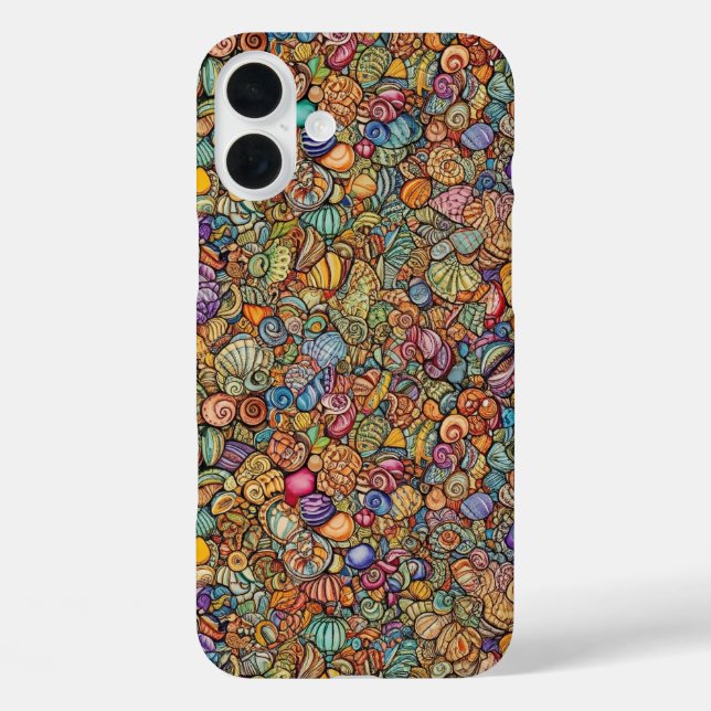 Funda iPhone 16 Plus Conchas Marinas Pequeñas Intrincadas (Reverso )