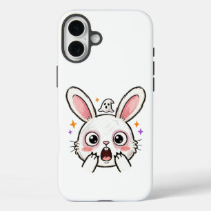 Funda iPhone 16 Plus Conejo de Halloween con cara de fantasma conmocion