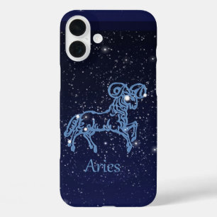 Funda iPhone 16 Plus Constelación de Aries y Rótulo Zodiaco con estrell