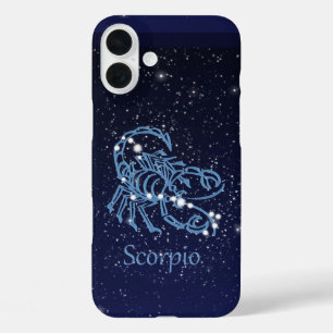 Funda iPhone 16 Plus Constelación de Escorpio y Rótulo zodiaco con estr
