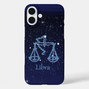 Funda iPhone 16 Plus Constelación de Libra y Rótulo Zodiaco con estrell