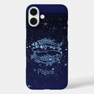 Funda iPhone 16 Plus Constelación de Piscis y signo zodiacal con estrel