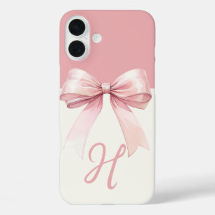 Funda iPhone 16 Plus Coqueta de arco rosado monograma