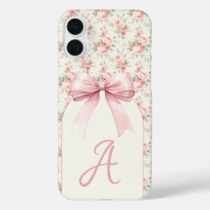 Funda iPhone 16 Plus Coqueta de arco rosado monograma