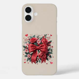 Funda iPhone 16 Plus Coqueta floral roja y rosa