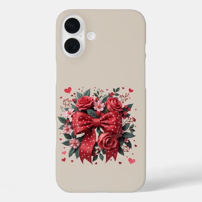 Funda iPhone 16 Plus Coqueta floral roja y rosa (Reverso )