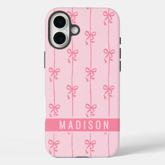 Funda iPhone 16 Plus Coquette rosa dobla nombre moderno personalizado G (Reverso )