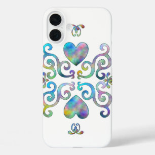 Funda iPhone 16 Plus Corazón arcoiris y Lily