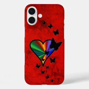 Funda iPhone 16 Plus Corazón arcoiris y mariposa