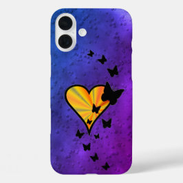 Funda iPhone 16 Plus Corazón arcoiris y mariposa