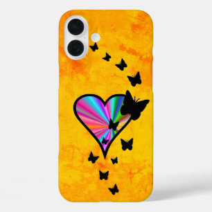 Funda iPhone 16 Plus Corazón arcoiris y mariposa