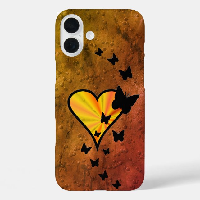 Funda iPhone 16 Plus Corazón arcoiris y mariposa (Reverso )