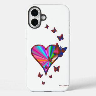 Funda iPhone 16 Plus Corazón arcoiris y mariposa