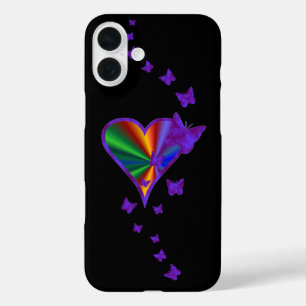 Funda iPhone 16 Plus Corazón arcoiris y mariposa