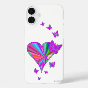 Funda iPhone 16 Plus Corazón arcoiris y mariposa
