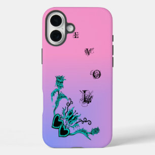 Funda iPhone 16 Plus Corazón con flores y mariposa en arcoiris rosa
