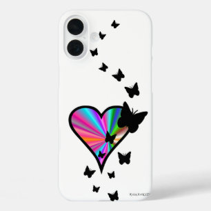 Funda iPhone 16 Plus Corazón de Arcoíris y Mariposa