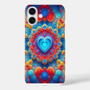 FUNDA iPhone 16 PLUS CORAZÓN PSICODÉLICO AZUL ROJO NARANJA AMARILLO