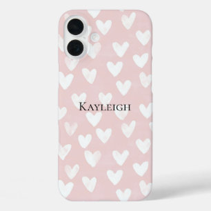 Funda iPhone 16 Plus Corazones blancos rosados