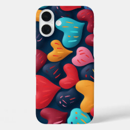 Funda iPhone 16 Plus Corazones coloridos sobre un fondo oscuro