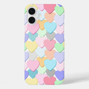 FUNDA iPhone 16 PLUS CORAZONES DE MENSAJE DE SAN VALENTÍN COLORIDOS