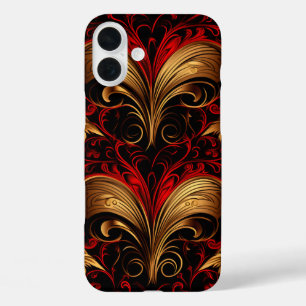 FUNDA iPhone 16 PLUS CORAZONES DE SAN VALENTÍN ROJOS Y DORADOS ORNADOS