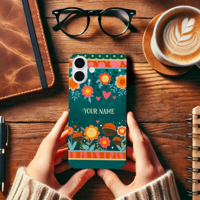 Funda iPhone 16 Plus Corazones florales audaces Inespiritidad Cuta Nomb (Subido por el creador)