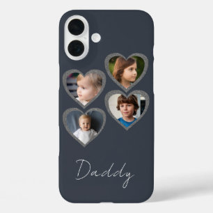 Funda iPhone 16 Plus Corazones grises de papá collage de fotos para cua
