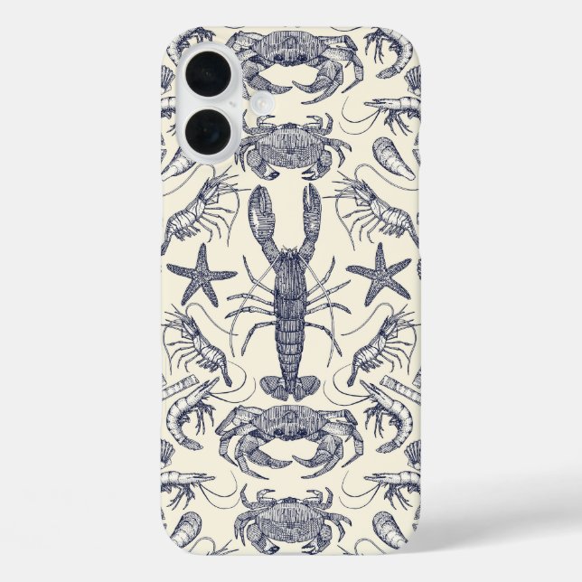 Funda iPhone 16 Plus cornwall crustáceos damascal perla azul (Reverso )