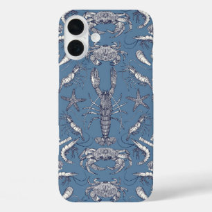 Funda iPhone 16 Plus cornwall crustáceos damasquinar azul ulmarino
