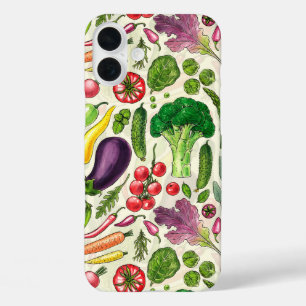 Funda iPhone 16 Plus Cosecha de huertos de verduras y hierbas en blanco