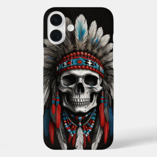 Funda iPhone 16 Plus Cráneo nativo americano con cabeza alta