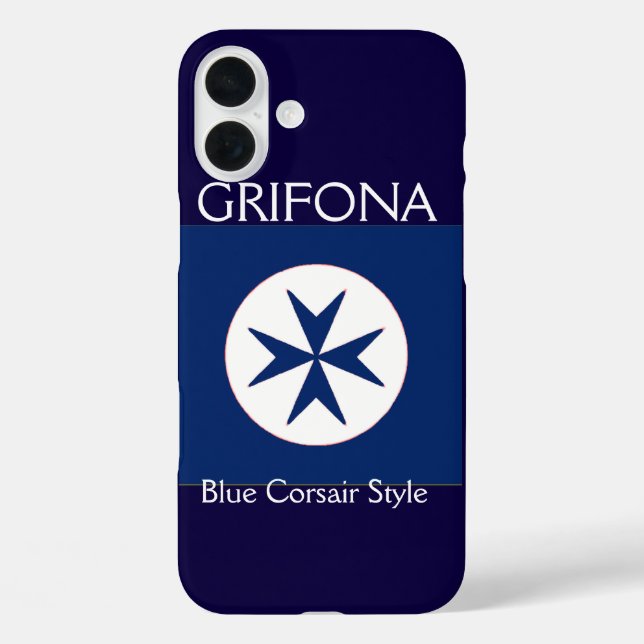 Funda iPhone 16 Plus cruz de octógono de estilo BLUE CORSAIR (Reverso )