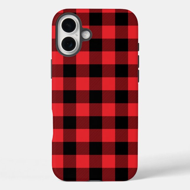 Funda iPhone 16 Plus Cuadro Escocés Rojo Negro Búfalo (Reverso )