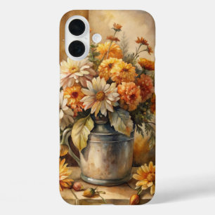 Funda iPhone 16 Plus Cubo con floral de otoño