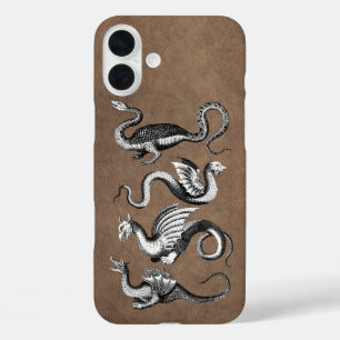 Funda iPhone 16 Plus Cuero falso de cuatro dragones