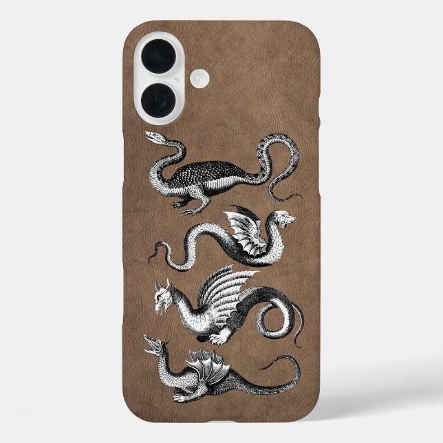 Funda iPhone 16 Plus Cuero falso de cuatro dragones (Reverso )