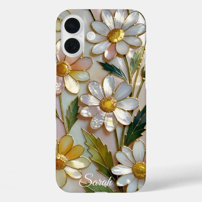 Funda iPhone 16 Plus Custom Name Daisy Flower Phone Case Soft Floral (Reverso )