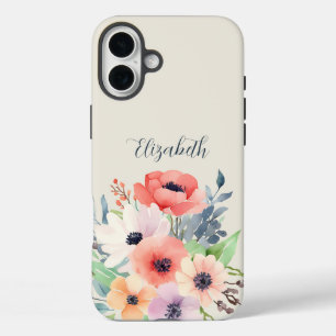 Funda iPhone 16 Plus Custom Name Watercolor Floral Anemone