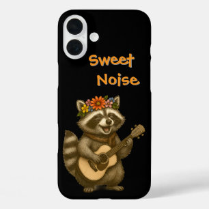Funda iPhone 16 Plus Cute Floral Raccoon Guitar Diseño Para Amante De L