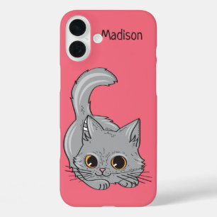 Funda iPhone 16 Plus Cute Kitten nombre personalizado y estuches de tel