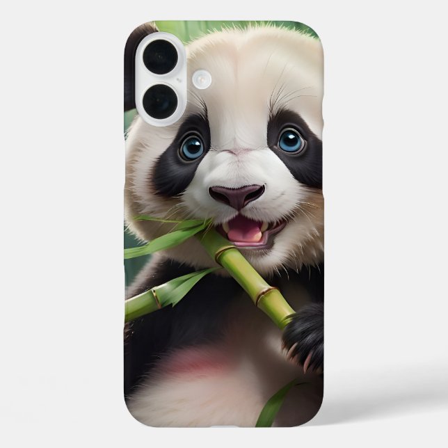Funda iPhone 16 Plus Cute Panda Comiendo Bambú (Reverso )