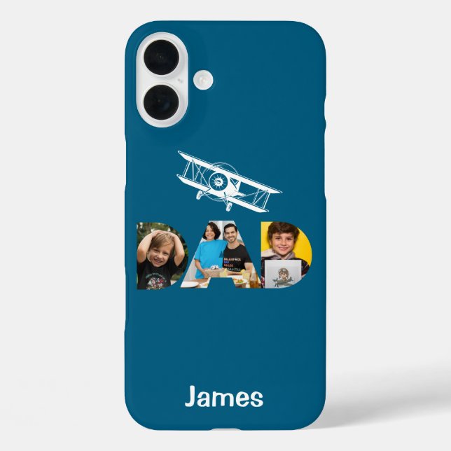 Funda iPhone 16 Plus DAD Photo Gifts, Monogramado, Avión, Piloto, (Reverso )
