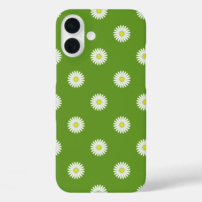 Funda iPhone 16 Plus Daisies Patrón ilustrativo sobre el verde (Reverso )