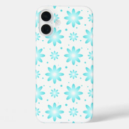 Funda iPhone 16 Plus Daisy delicado blanco y turquesa, patrón de puntos