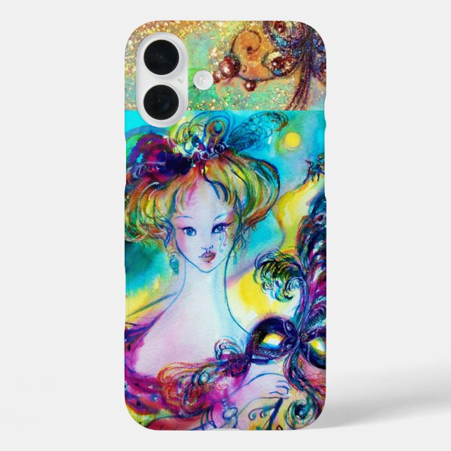 FUNDA iPhone 16 PLUS DAMA CON MÁSCARA DE MÁSCARA (Reverso )