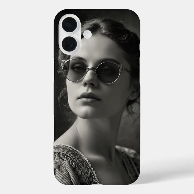 Funda iPhone 16 Plus Dama victoriana con gafas de sol (Reverso )