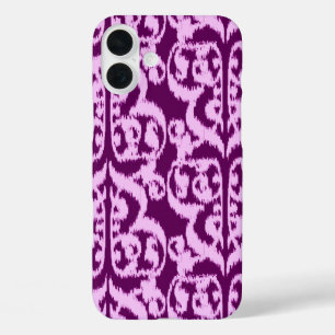 Funda iPhone 16 Plus Damasco árabe de Ikat - morado y orquídea