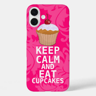 Funda iPhone 16 Plus Damasco rosa caliente MANTENGA CALMA Y Come Pastel