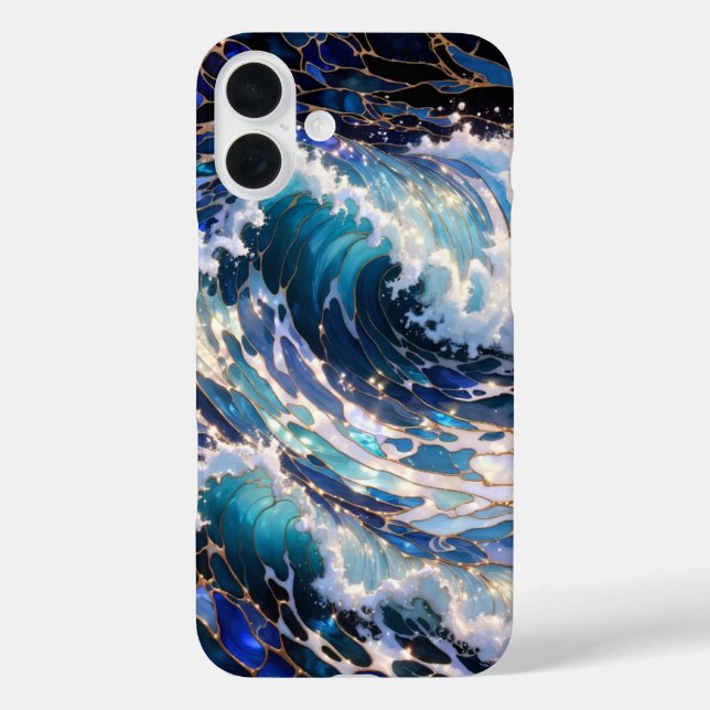 Funda iPhone 16 Plus Dark Ocean Wave Aesthetic Phone Case Blue (Reverso )
